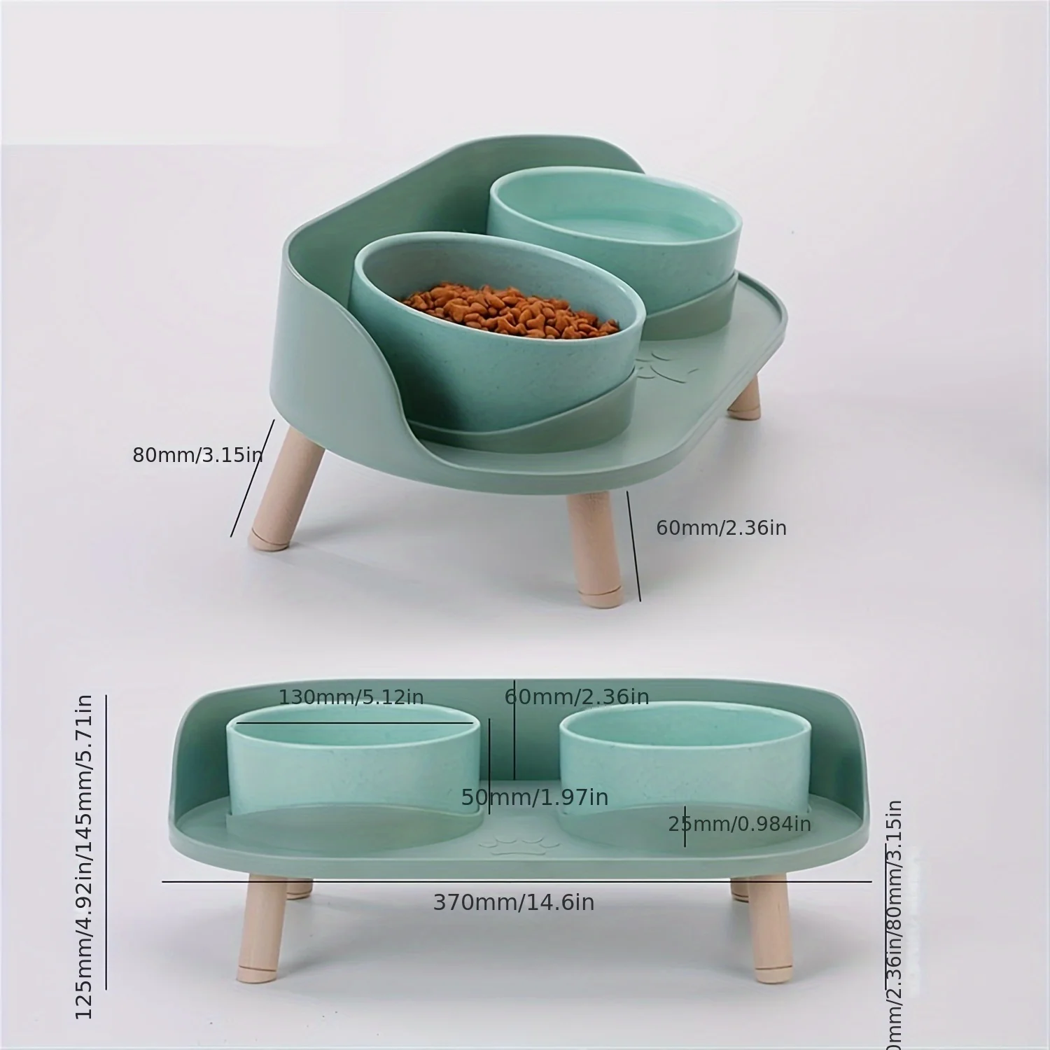 Pet Feeding Station With Double Bowls | Cat And Dog Food Water Bowls | Neck Protection Design | Non-Slip Spill-Resistant Base | Multifunctional Durable Feeder For Small And Medium Pets | Easy To Clean