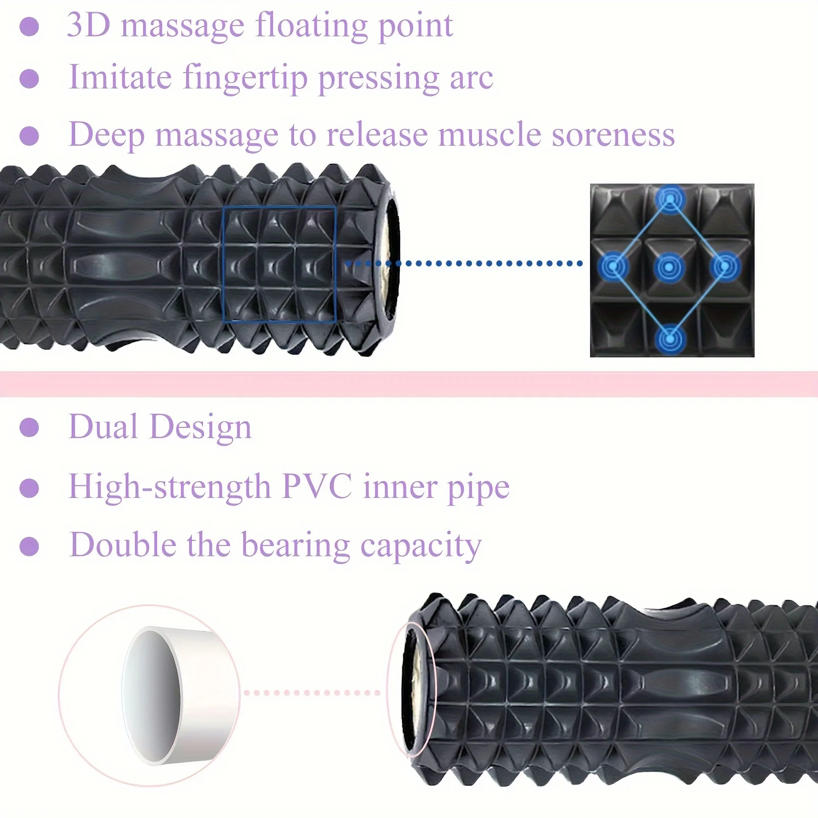 Foam Roller Set-Hollow Foam Massage Roller, Massage Ball, Roller Stick, Stretch Band, Resistance Band, Storage Bag, Suitable for Muscle Massage, Relieve Muscle Soreness (6 pack)